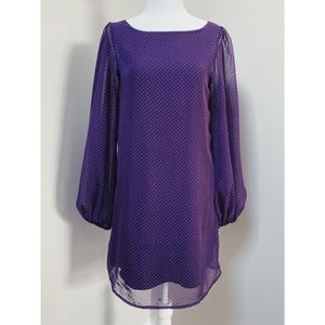 Long sleeve Satin/Chiffon Shift Dress in Plum